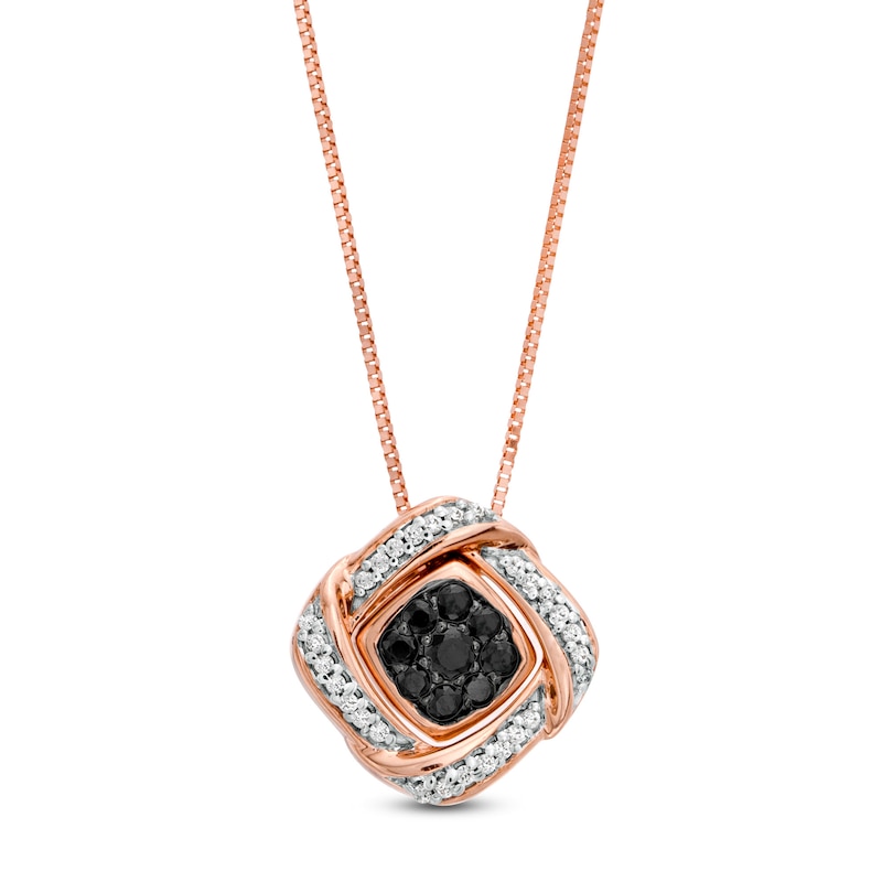 0.23 CT. T.W. Enhanced Black Composite and White Diamond Tilted Cushion Frame Two Piece Pendant in 10K Rose Gold
