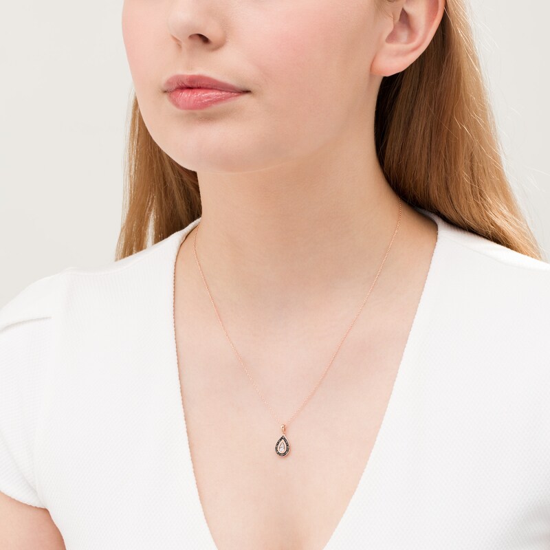 Main Image 2 of 0.067 CT. T.W. Enhanced Black and White Composite Diamond Teardrop Pendant in 10K Rose Gold