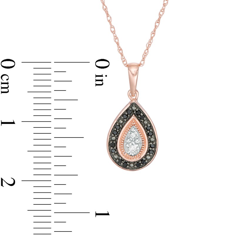 Main Image 3 of 0.067 CT. T.W. Enhanced Black and White Composite Diamond Teardrop Pendant in 10K Rose Gold