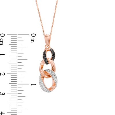 0.23 CT. T.W. Enhanced Black and White Diamond Graduated Three Link Chain Drop Pendant in 10K Rose Gold