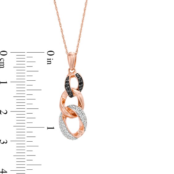 0.23 CT. T.W. Enhanced Black and White Diamond Graduated Three Link Chain Drop Pendant in 10K Rose Gold