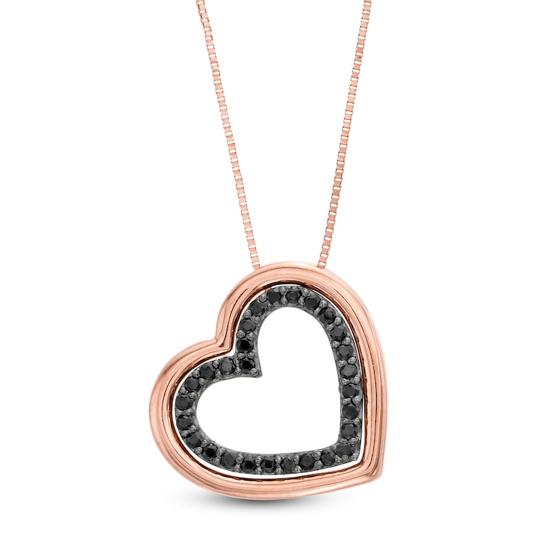 Main Image 1 of 0.18 CT. T.W. Black Diamond Tilted Heart Outline Pendant in 10K Rose Gold