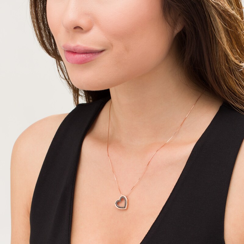 Main Image 2 of 0.18 CT. T.W. Black Diamond Tilted Heart Outline Pendant in 10K Rose Gold