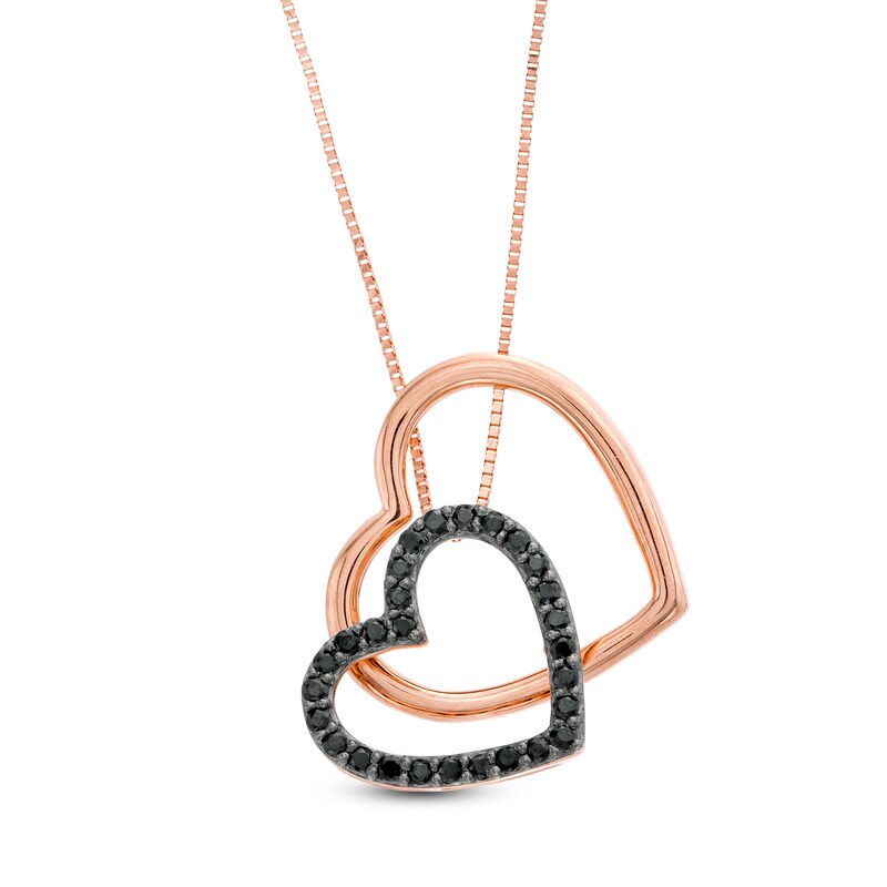 Main Image 3 of 0.18 CT. T.W. Black Diamond Tilted Heart Outline Pendant in 10K Rose Gold