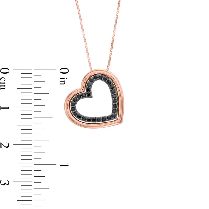 Main Image 4 of 0.18 CT. T.W. Black Diamond Tilted Heart Outline Pendant in 10K Rose Gold