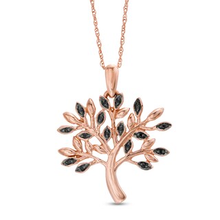 0.04 CT. T.W. Black Diamond Tree Pendant in 10K Rose Gold