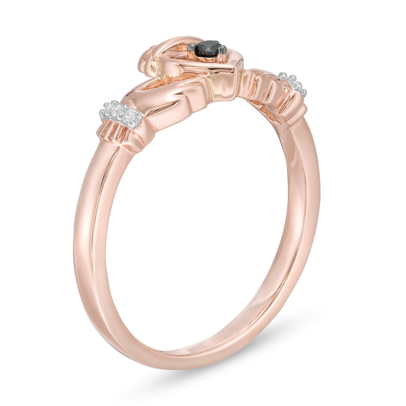 Main Image 3 of 0.04 CT. T.W. Enhanced Black and White Diamond Claddagh Ring in 10K Rose Gold