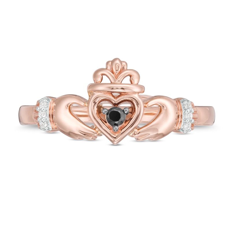 0.04 CT. T.W. Enhanced Black and White Diamond Claddagh Ring in 10K Rose Gold