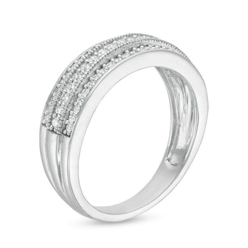 Main Image 3 of 0.29 CT. T.W. Diamond Multi-Row Vintage-Style Band in 10K White Gold