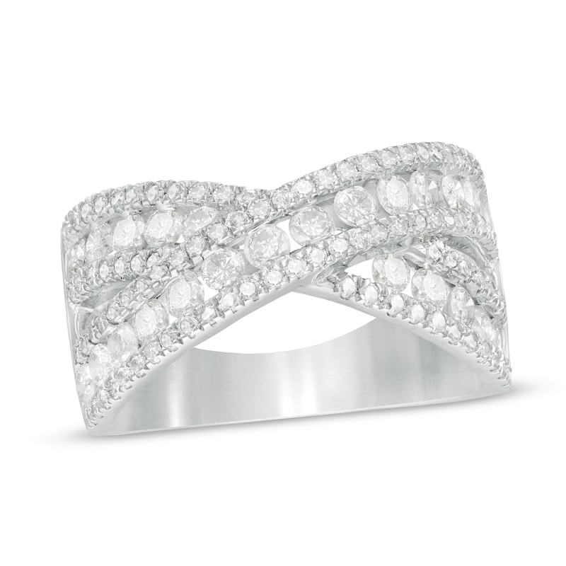 1.45 CT. T.W. Diamond Multi-Row Crossover Band in 10K White Gold|Peoples Jewellers