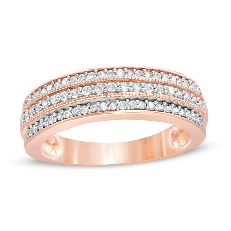 0.29 CT. T.W. Diamond Multi-Row Vintage-Style Band in 10K Rose Gold