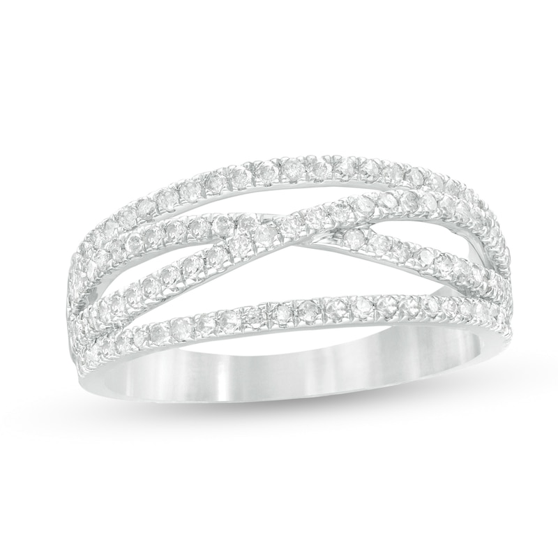 0.45 CT. T.W. Diamond Multi-Row Crossover Band in 10K White Gold|Peoples Jewellers