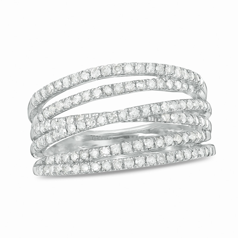 0.69 CT. T.W. Diamond Multi-Row Crossover Anniversary Band in Sterling Silver