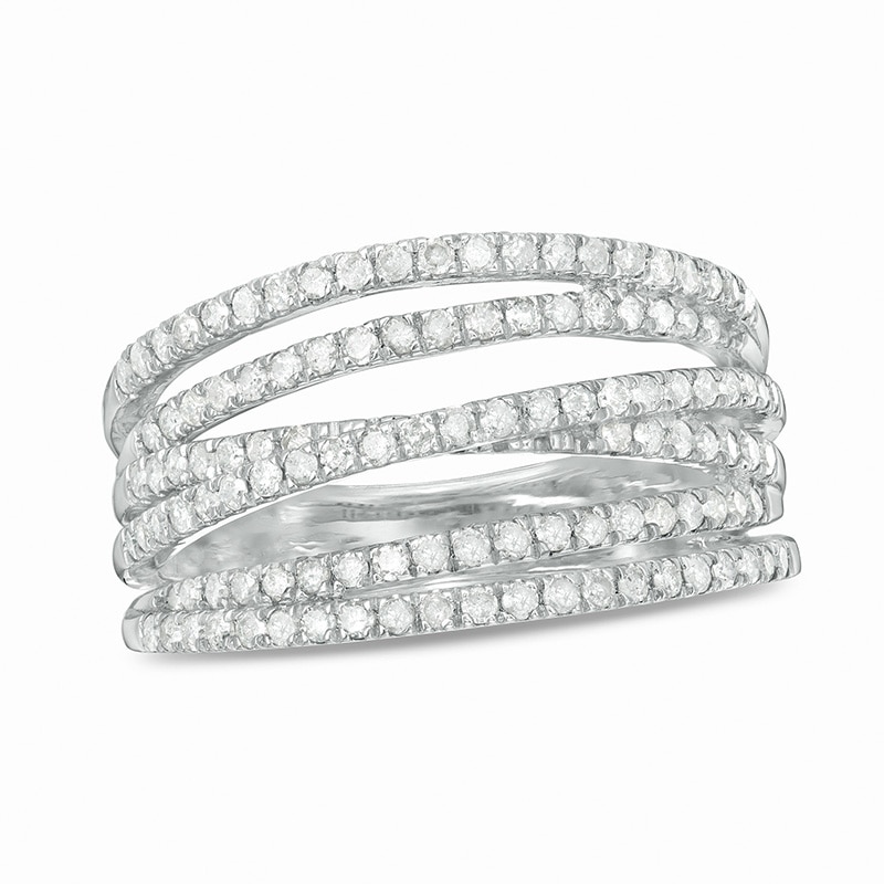 0.69 CT. T.W. Diamond Multi-Row Crossover Anniversary Band in Sterling Silver|Peoples Jewellers