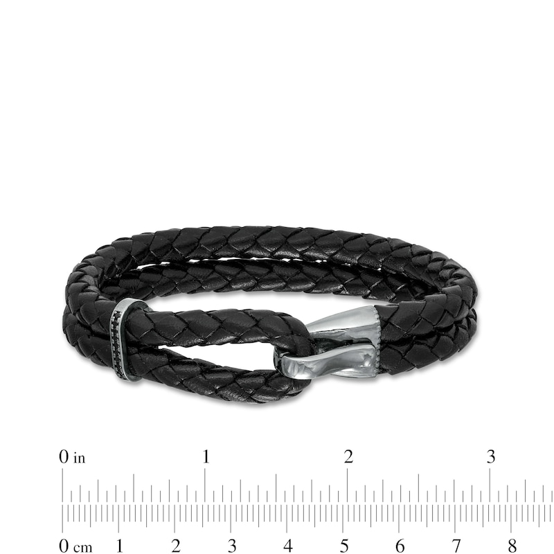 Vera Wang Men 0.11 CT. T.W. Black Diamond Braided Leather Bracelet in Sterling Silver with Black Rhodium - 8.5"