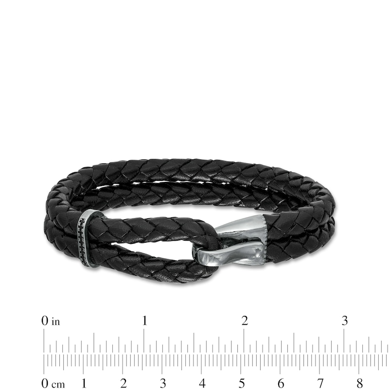 Main Image 3 of Vera Wang Men 0.11 CT. T.W. Black Diamond Braided Leather Bracelet in Sterling Silver with Black Rhodium - 8.5"