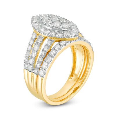 1.95 CT. T.W. Composite Diamond Double Marquise Frame Multi-Row Bridal Set in 10K Gold