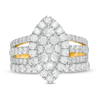 1.95 CT. T.W. Composite Diamond Double Marquise Frame Multi-Row Bridal Set in 10K Gold