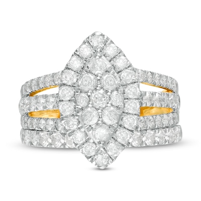 1.95 CT. T.W. Composite Diamond Double Marquise Frame Multi-Row Bridal Set in 10K Gold