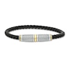 Thumbnail Image 0 of Vera Wang Men Black Braided Leather Bracelet with Sterling Silver and 14K Gold Chevron Barrel Clasp - 8.5"