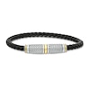 Vera Wang Men Black Braided Leather Bracelet with Sterling Silver and 14K Gold Chevron Barrel Clasp - 8.5"