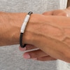 Vera Wang Men Black Braided Leather Bracelet with Sterling Silver and 14K Gold Chevron Barrel Clasp - 8.5"