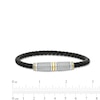 Thumbnail Image 2 of Vera Wang Men Black Braided Leather Bracelet with Sterling Silver and 14K Gold Chevron Barrel Clasp - 8.5"