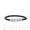 Vera Wang Men Black Braided Leather Bracelet with Sterling Silver and 14K Gold Chevron Barrel Clasp - 8.5"