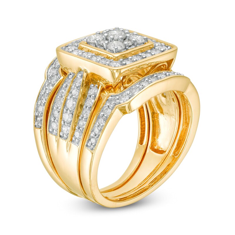 Main Image 3 of 1.45 CT. T.W. Composite Diamond Cushion Frame Multi-Row Three Piece Bridal Set in 10K Gold