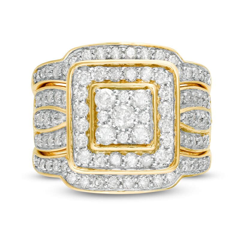 Main Image 4 of 1.45 CT. T.W. Composite Diamond Cushion Frame Multi-Row Three Piece Bridal Set in 10K Gold