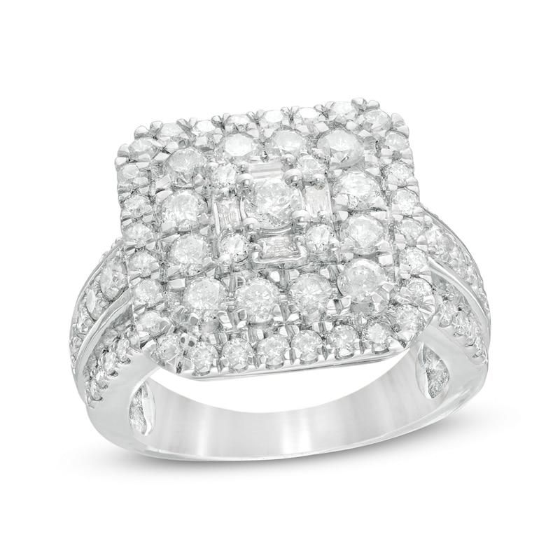 2.11 CT. T.W. Composite Diamond Double Cushion Frame Multi-Row Engagement Ring in 10K White Gold