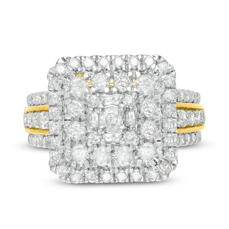 2.11 CT. T.W. Composite Diamond Double Cushion Frame Multi-Row Engagement Ring in 10K Gold