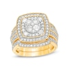 Thumbnail Image 0 of 1.45 CT. T.W. Composite Diamond Double Cushion Frame Vintage-Style Multi-Row Bridal Set in 10K Gold