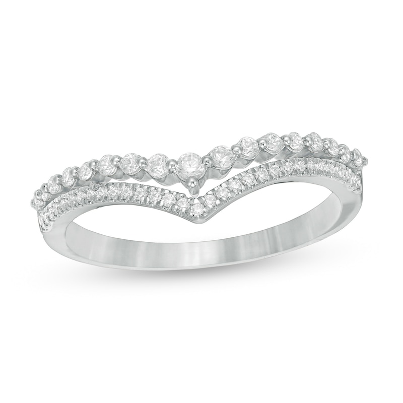 Main Image 1 of 0.23 CT. T.W. Diamond Double Chevron Anniversary Band in 10K White Gold