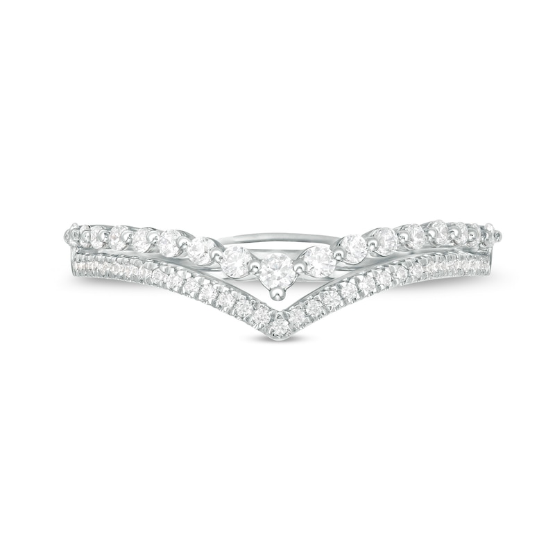 Main Image 4 of 0.23 CT. T.W. Diamond Double Chevron Anniversary Band in 10K White Gold