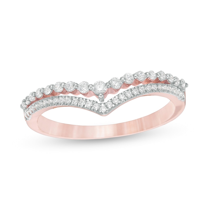 0.23 CT. T.W. Diamond Double Chevron Anniversary Band in 10K Rose Gold