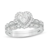 Thumbnail Image 0 of 0.45 CT. T.W. Multi-Diamond Heart Frame Alternating Marquise Vintage-Style Bridal Set in 10K White Gold