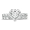 Thumbnail Image 4 of 0.45 CT. T.W. Multi-Diamond Heart Frame Alternating Marquise Vintage-Style Bridal Set in 10K White Gold