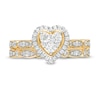Thumbnail Image 3 of 0.45 CT. T.W. Multi-Diamond Heart Frame Alternating Marquise Vintage-Style Bridal Set in 10K Gold