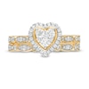 Thumbnail Image 4 of 0.45 CT. T.W. Multi-Diamond Heart Frame Alternating Marquise Vintage-Style Bridal Set in 10K Gold