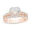 Thumbnail Image 0 of 0.45 CT. T.W. Multi-Diamond Heart Frame Alternating Marquise Vintage-Style Bridal Set in 10K Rose Gold