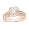 Thumbnail Image 1 of 0.45 CT. T.W. Multi-Diamond Heart Frame Alternating Marquise Vintage-Style Bridal Set in 10K Rose Gold