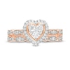 Thumbnail Image 3 of 0.45 CT. T.W. Multi-Diamond Heart Frame Alternating Marquise Vintage-Style Bridal Set in 10K Rose Gold