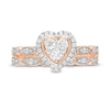 Thumbnail Image 4 of 0.45 CT. T.W. Multi-Diamond Heart Frame Alternating Marquise Vintage-Style Bridal Set in 10K Rose Gold
