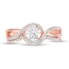 Thumbnail Image 4 of 5.5mm Lab-Created White Sapphire and 0.088 Diamond Swirl Frame Bridal Set in Sterling Silver with 14K Rose Gold Plate