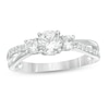 Thumbnail Image 0 of Lab-Created White Sapphire Three Stone Split Shank Ring in 10K White Gold