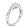 Thumbnail Image 2 of Lab-Created White Sapphire Three Stone Split Shank Ring in 10K White Gold