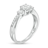 Lab-Created White Sapphire Three Stone Split Shank Ring in 10K White Gold