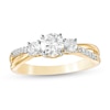 Thumbnail Image 1 of Lab-Created White Sapphire Three Stone Split Shank Ring in 10K Gold