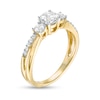 Thumbnail Image 3 of Lab-Created White Sapphire Three Stone Split Shank Ring in 10K Gold